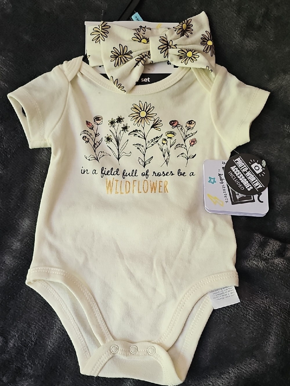 Baby Starters White Tee 3 Piece Set With Wildflower Theme